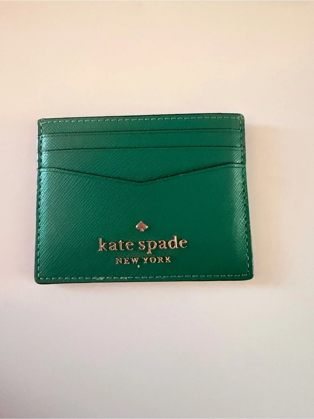 kate spade Emerald Green Leather Card Case with Gold Logo